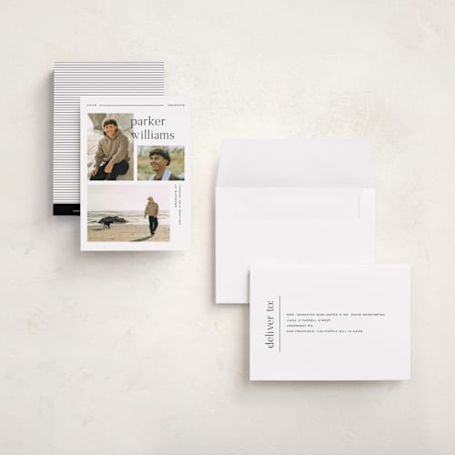 This is a onyx graduation announcements with standard by Pixel and Hank called margins printing on signature in petite