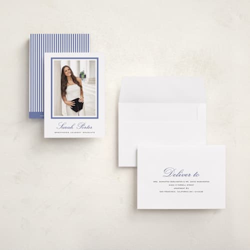 This is a indigo graduation announcements with standard by Sara Hicks Malone called longwood printing on signature in petite