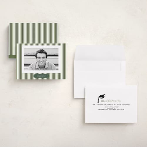 This is a pine graduation announcements with standard by Sherley Ferreira called stripes of success printing on signature in petite