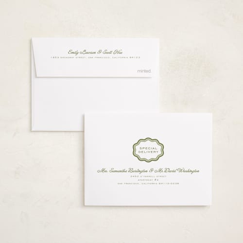 This is a matcha graduation announcements with standard by Melanie Kosuge called scalloped printing on signature in petite