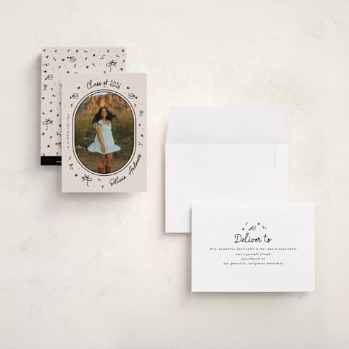 This is a onyx graduation announcements with standard by Ashley Iwafuchi called illustrated grad printing on signature in petite