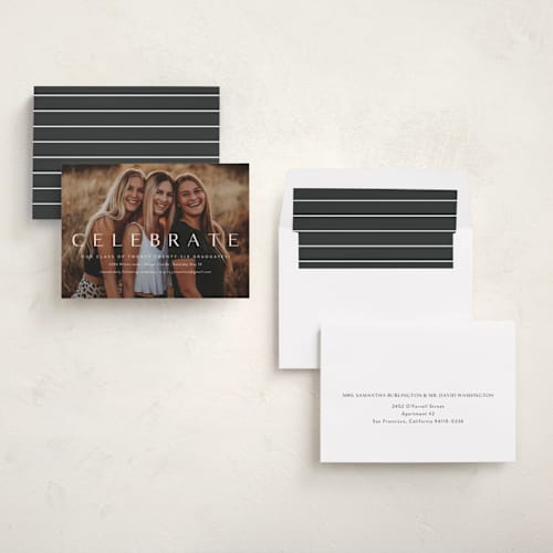 This is a cotton graduation invitations with standard by Kasia Labocki called celebration printing on recycled smooth signature in standard