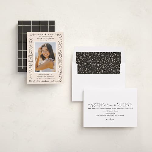 This is a sand graduation invitations with standard by Creo Study called iconic printing on recycled smooth signature in standard