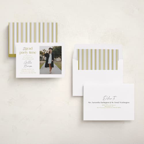This is a marigold graduation invitations with standard by Ashlee Townsend called grad party time printing on recycled smooth signature in standard