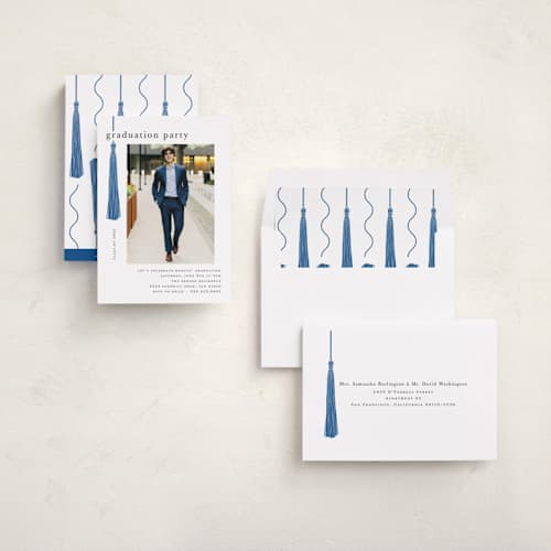 This is a cobalt graduation invitations with standard by Ashlee Townsend called tassled printing on recycled smooth signature in standard