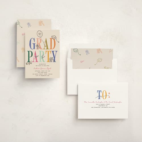 This is a fruitloop graduation invitations with standard by Vera Lim called iconic printing on signature in standard