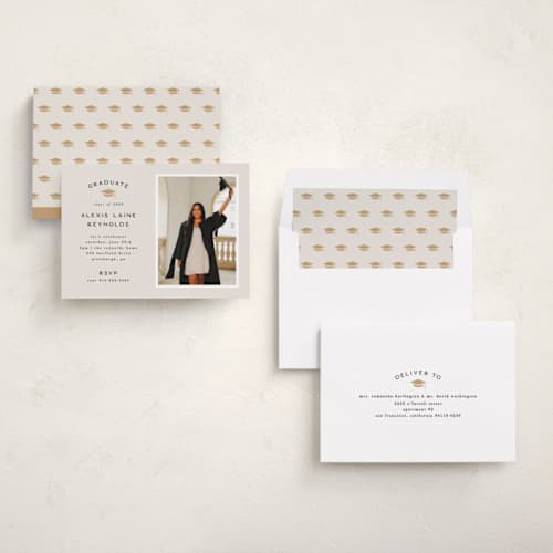 This is a ecru graduation invitations with standard by Hooray Creative called official party printing on recycled smooth signature in standard