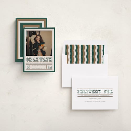 This is a vintage graduation invitations with standard by Erin L. Wilson called varsity frame printing on recycled smooth signature in standard