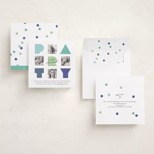 This is a mint graduation invitations with standard by Lori Wemple called graduate party printing on recycled smooth signature in standard