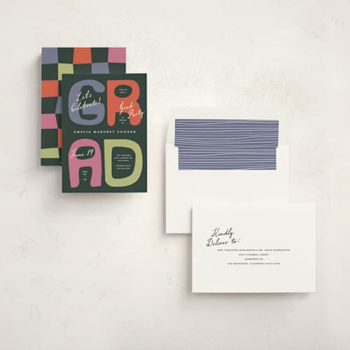 This is a funky graduation invitations with standard by Pixel and Hank called chunk printing on signature in standard