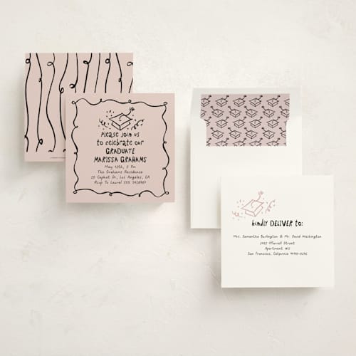 This is a blush graduation invitations with standard by Tamara Hilje called celebration square printing on signature in standard