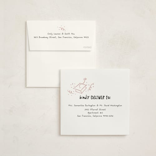 This is a blush graduation invitations with standard by Tamara Hilje called celebration square printing on signature in standard