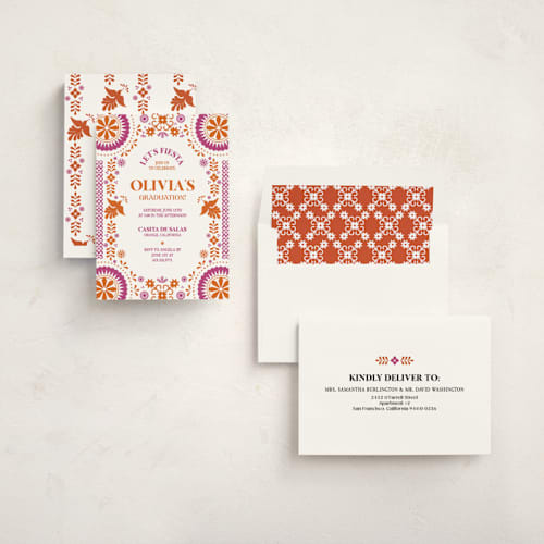This is a gumdrop graduation invitations with standard by Eva Tadros called let's fiesta printing on signature in standard
