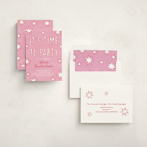 This is a cotton candy graduation invitations with standard by Kercia Jane called starry celebration printing on signature in standard