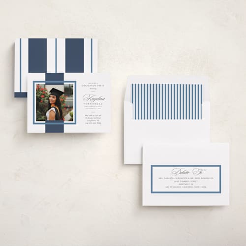 This is a navy graduation invitations with standard by Owl and Toad called preppy frame printing on recycled smooth signature in standard