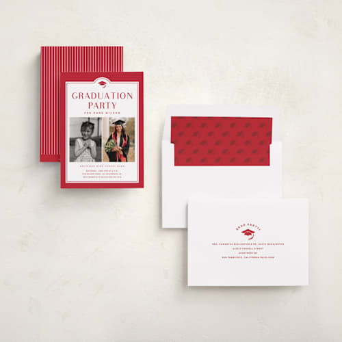 This is a ruby graduation invitations with standard by Stacey Meacham called timeline printing on recycled smooth signature in standard