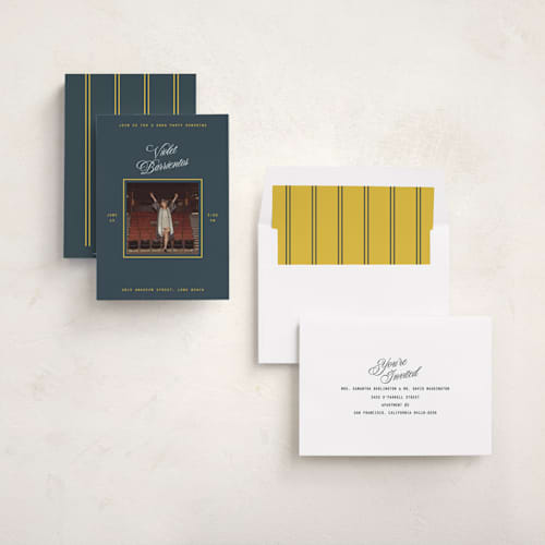 This is a ocean graduation invitations with standard by Owl and Toad called symmetry printing on recycled smooth signature in standard