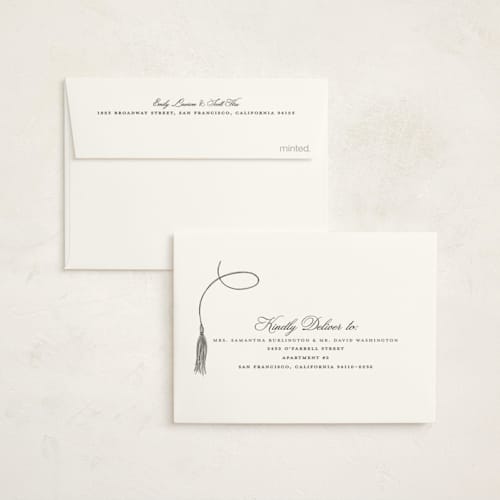 This is a snow graduation thank you cards with standard by Pixel and Hank called tassel type printing on strathmore in standard