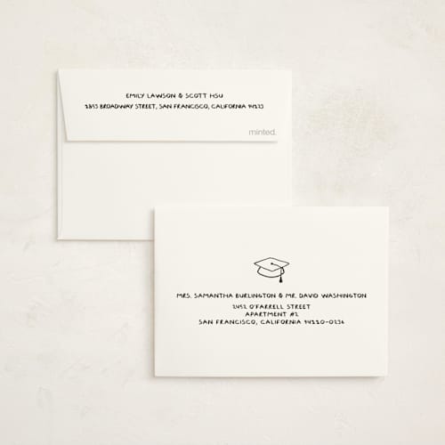 This is a butter graduation thank you cards with standard by Inkblot Design called outlined printing on strathmore in standard