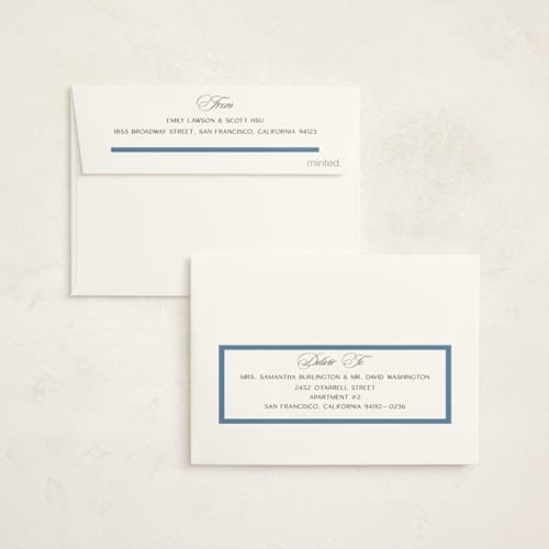 This is a navy graduation thank you cards with standard by Owl and Toad called preppy frame printing on strathmore in standard