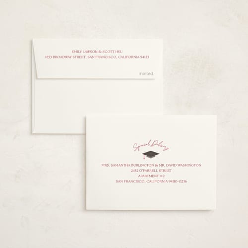 This is a cement graduation thank you cards with standard by Griffinbell Paper Co. called modern cap printing on strathmore in standard