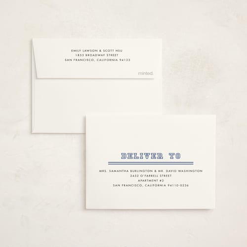 This is a royal graduation thank you cards with standard by Stacey Meacham called letterman printing on strathmore in standard