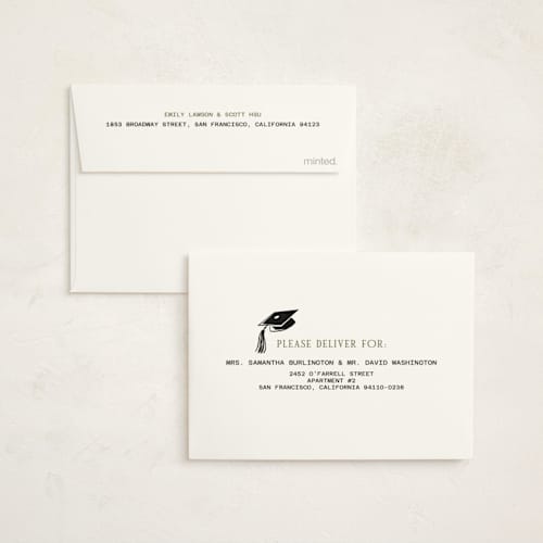 This is a pine graduation thank you cards with standard by Sherley Ferreira called stripes of success printing on strathmore in standard