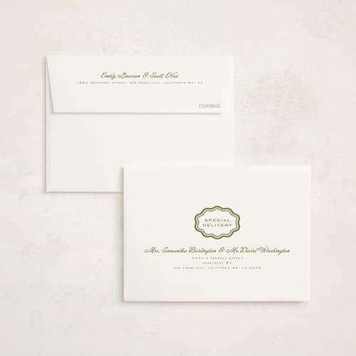 This is a matcha graduation thank you cards with standard by Melanie Kosuge called scalloped printing on strathmore in standard