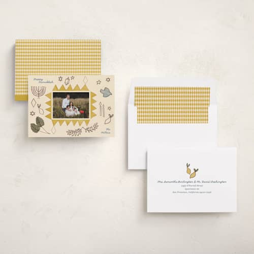 This is a light hanukkah cards with standard by Sumak Studio called month of dreams printing on recycled smooth signature in standard