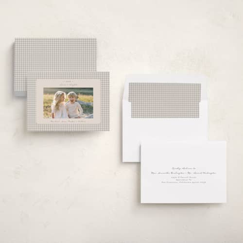 This is a ash hanukkah cards with standard by Emily Betts called gingham vintage printing on recycled smooth signature in standard