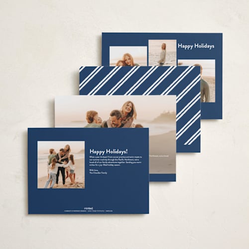 This is a navy hanukkah cards with standard by Jen Banks called love + light printing on recycled smooth signature in standard