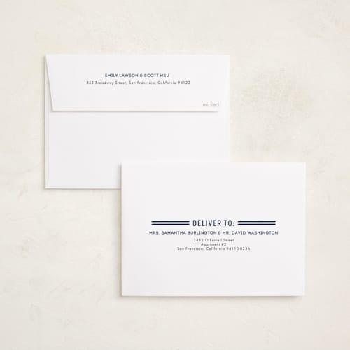 This is a navy hanukkah cards with standard by Jen Banks called love + light printing on recycled smooth signature in standard