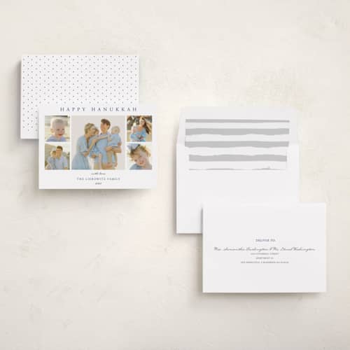 This is a royal hanukkah cards with standard by Oma N. Ramkhelawan called multiple hanukkah wishes printing on recycled smooth signature in standard