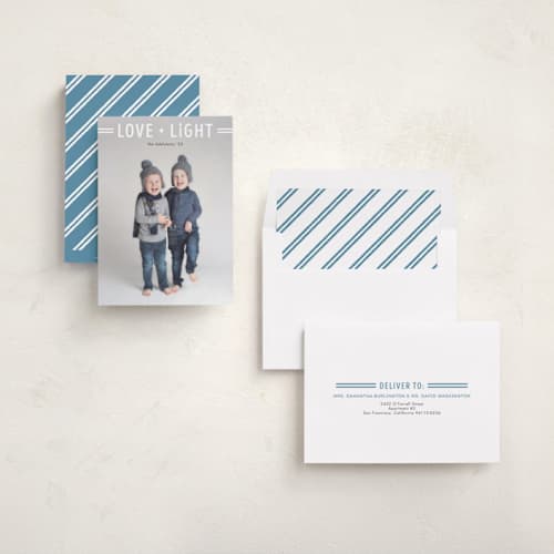 This is a sugar hanukkah cards with standard by Jen Banks called love + light printing on recycled smooth signature in standard