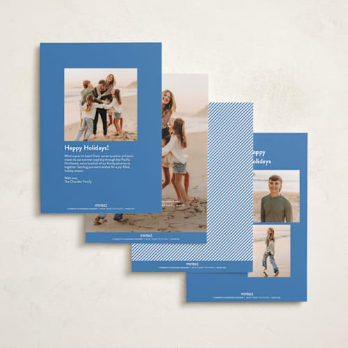 This is a denim hanukkah cards with standard by Kerry Doyle called love & light type printing on recycled smooth signature in standard
