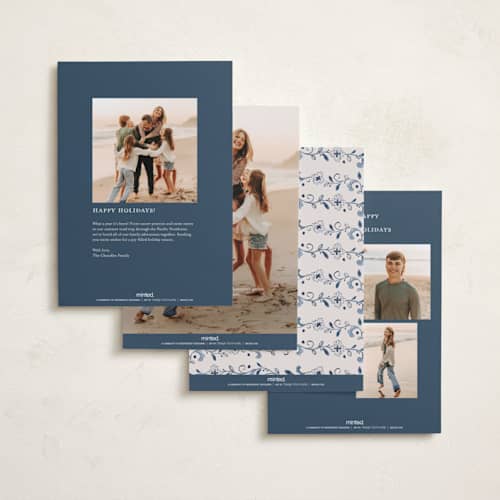 This is a navy hanukkah cards with standard by Meagan Christensen called talavera printing on recycled smooth signature in standard