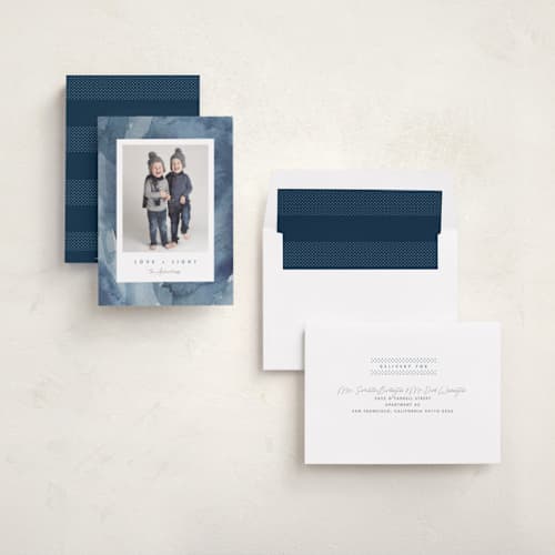 This is a cobalt hanukkah cards with standard by Susan Zinader called watercolor frame printing on recycled smooth signature in standard