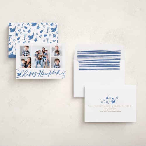 This is a winterfrost hanukkah cards with standard by Creo Study called playful hanukkah printing on recycled smooth signature in standard
