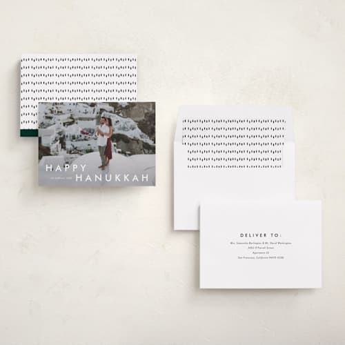 This is a cotton hanukkah cards with standard by Stacey Meacham called happy moments printing on recycled smooth signature in standard