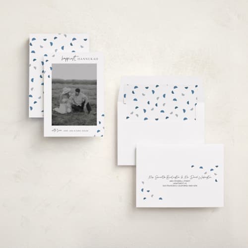 This is a snow hanukkah cards with standard by Maja Cunningham called mod hannukah printing on recycled smooth signature in standard