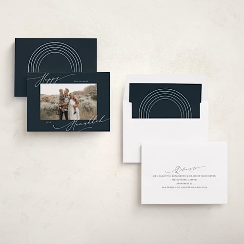 This is a midnight hanukkah cards with standard by Nicoletta Savod called scripted corners printing on recycled smooth signature in standard