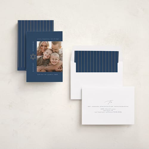This is a tallit hanukkah cards with standard by Ana de Sousa called modern star of david printing on recycled smooth signature in standard