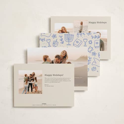 This is a robin blue hanukkah cards with standard by Abbigail Lim called warmth of the lights printing on recycled smooth signature in standard