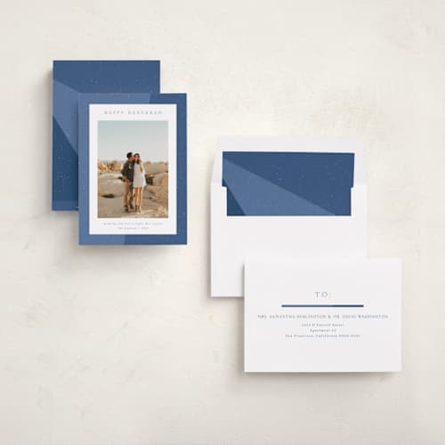 This is a celestial hanukkah cards with standard by Emily Sabol Goss called textured printing on recycled smooth signature in standard