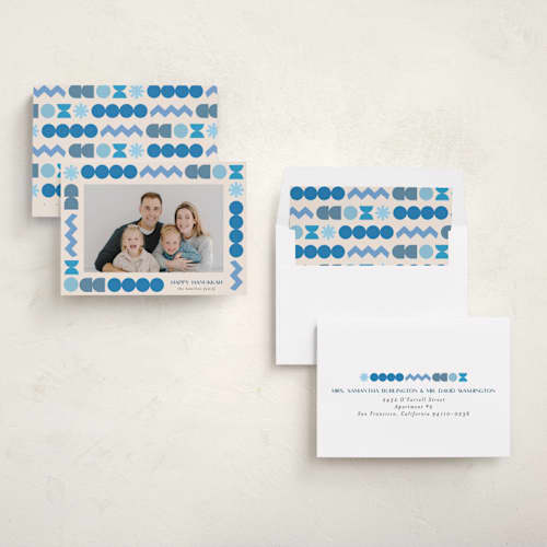 This is a cream hanukkah cards with standard by Iveta Angelova called geo frame printing on recycled smooth signature in standard