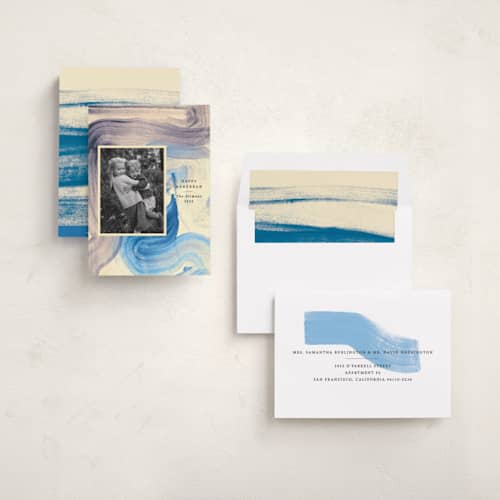 This is a sky hanukkah cards with standard by Sumak Studio called blue painting printing on recycled smooth signature in standard