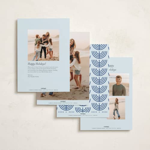 This is a sky hanukkah cards with standard by Iveta Angelova called boldly lettered printing on recycled smooth signature in standard