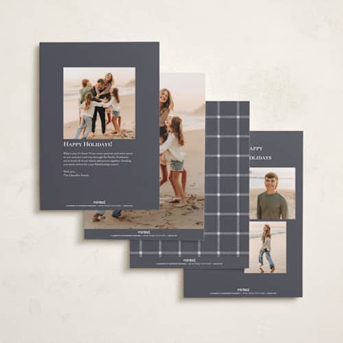 This is a navy hanukkah cards with standard by Wildfield Paper Co called quartzite printing on recycled smooth signature in standard
