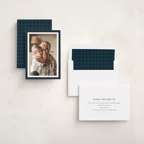 This is a ocean hanukkah cards with standard by Stacey Meacham called bold frame printing on recycled smooth signature in standard