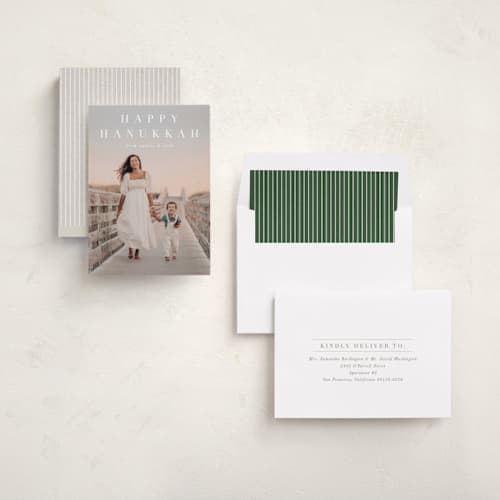 This is a snow hanukkah cards with standard by Amy Kross called banner printing on recycled smooth signature in standard